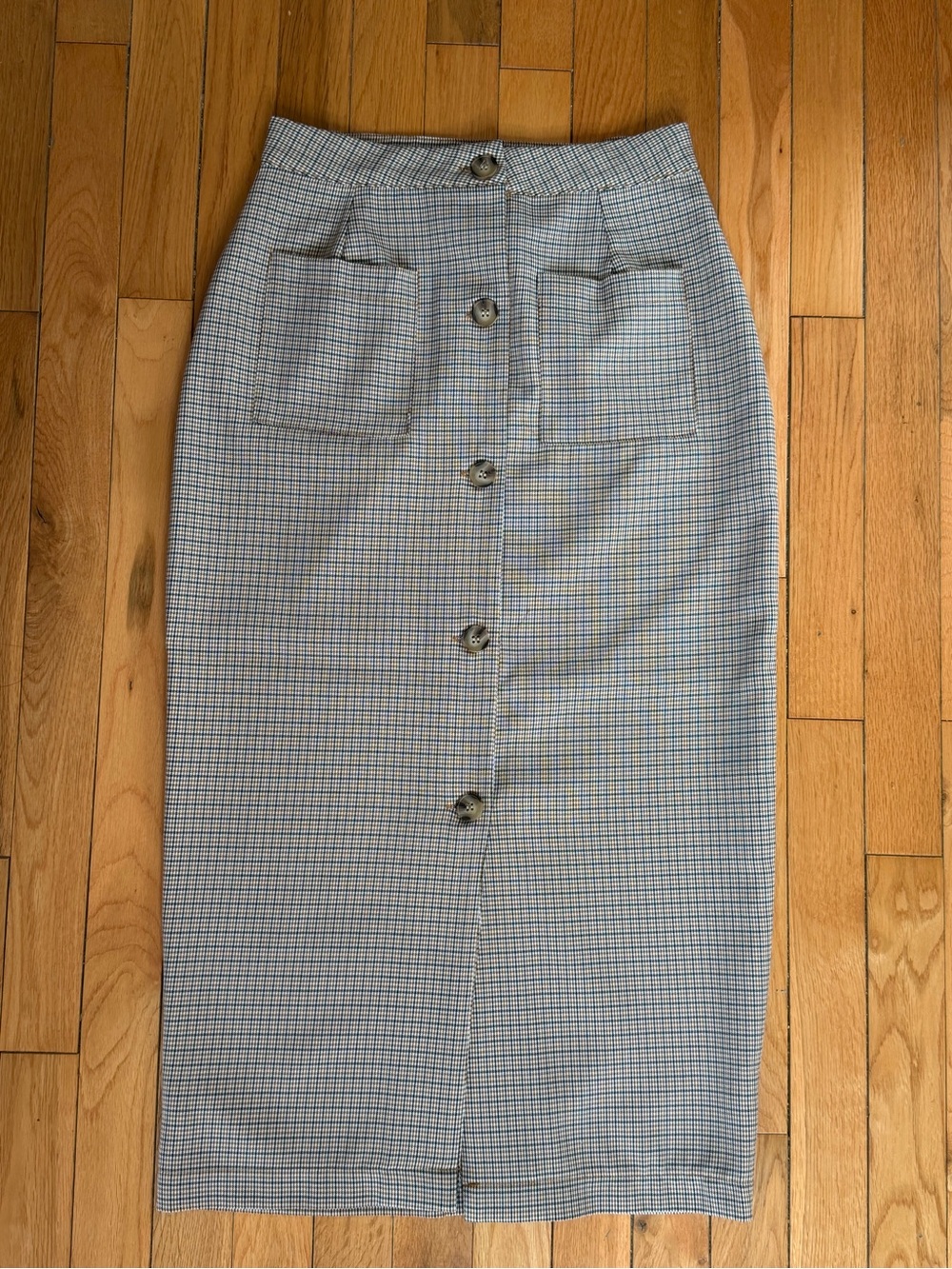 Episode High-Waist Checked Midi Button-Front Pencil Skirt (Khaki and Black)